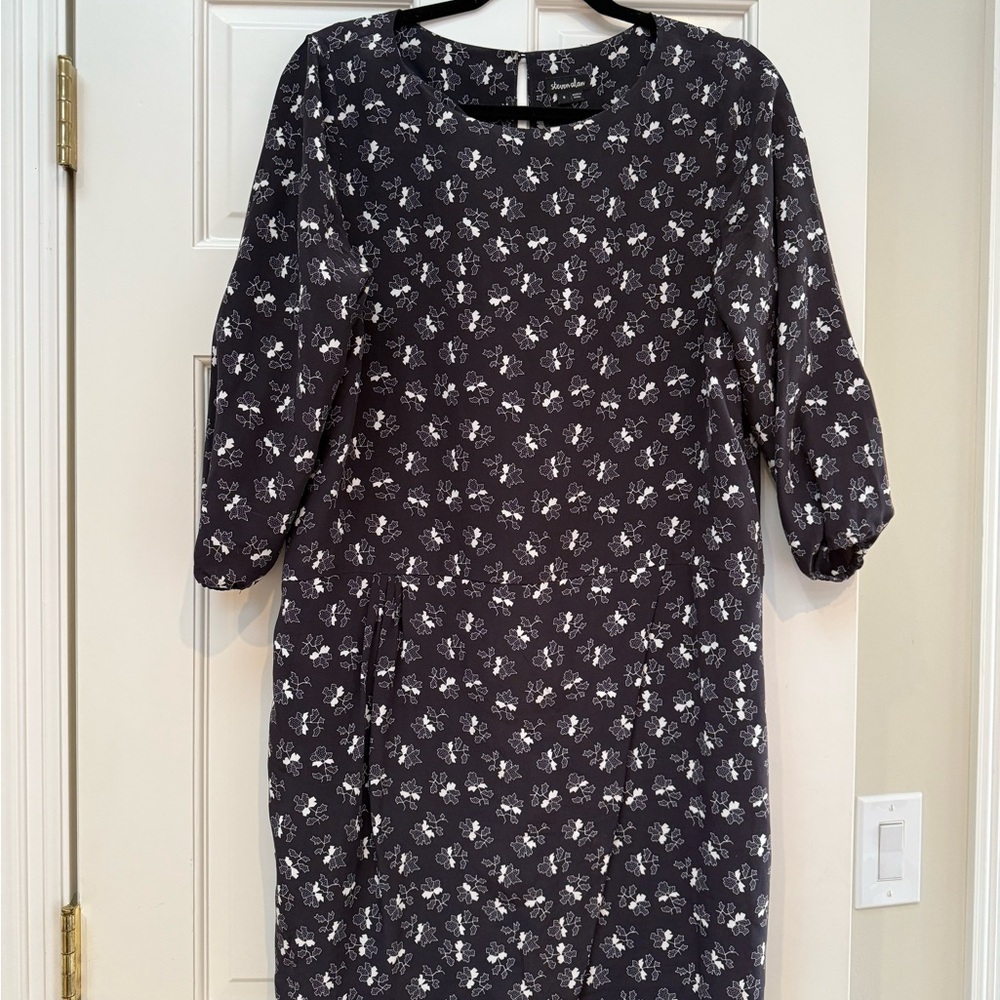 Steven Dan Dark Gray Floral Long Sleeve Dress M